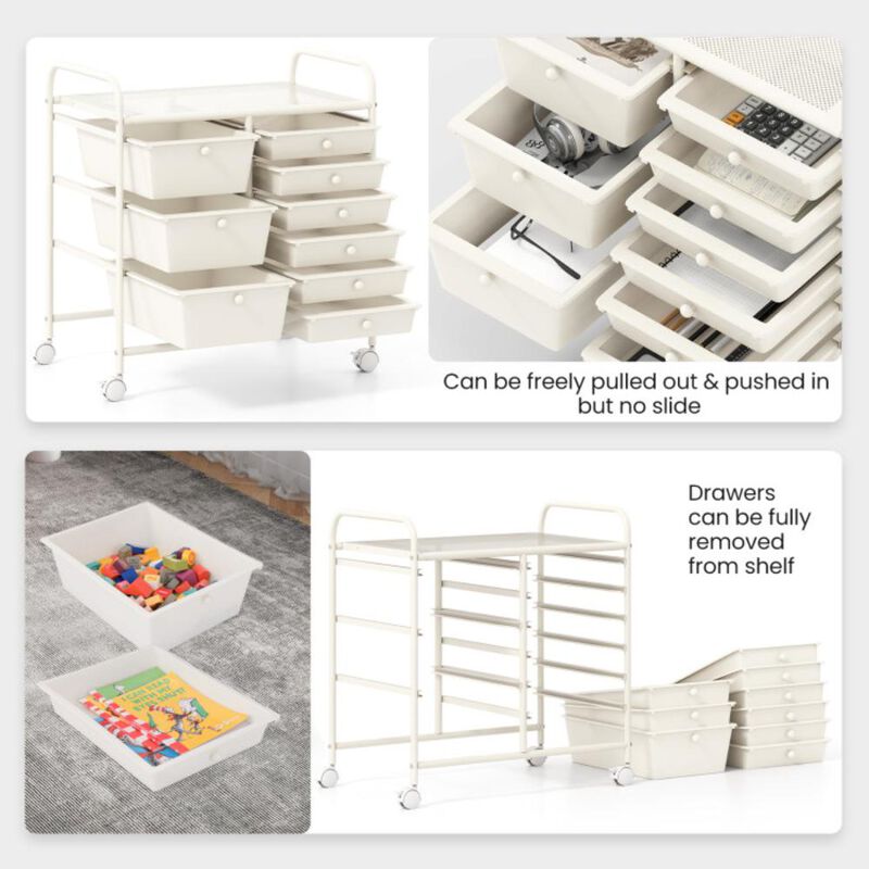Hivvago 9-Drawer Rolling Storage Cart with Colorful Drawers and Metal Frame