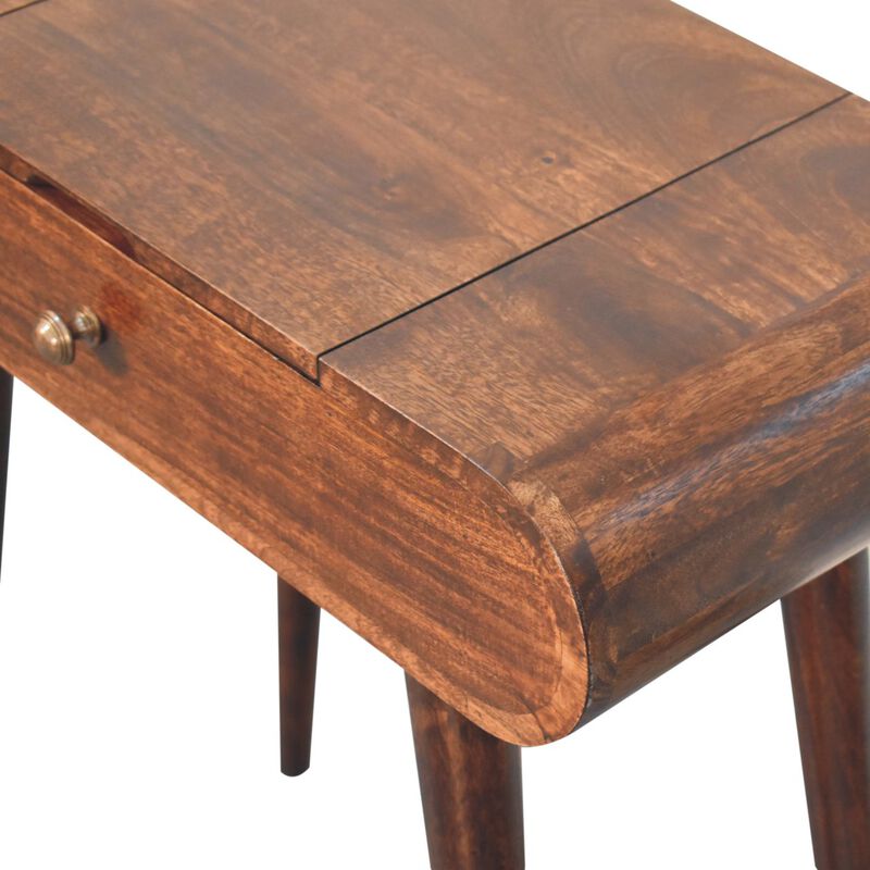 Artisan Furniture Solid Wood Mini California Walnut Dressing Table with Foldable Mirror