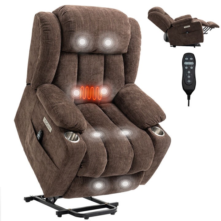 Up to 350 LBS Chenille Power Lift Recliner Chair with 8-Point Vibration Massage and Lumbar Heating