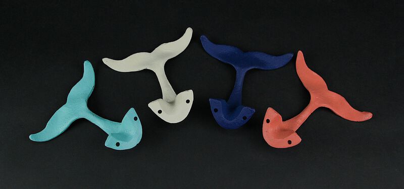 Set of 4 Cast Iron Whale Tail Wall Hooks Nautical Decorative Towel or Coat Hanging Beach House Coastal Accent Decor image number 7