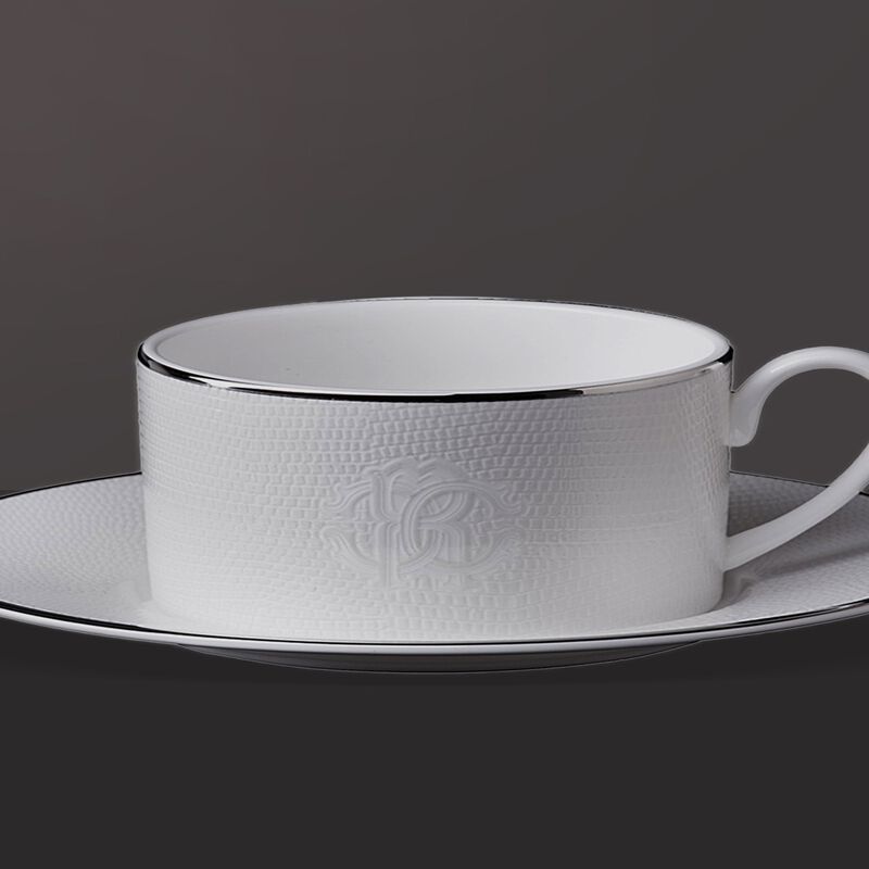 Tea Cup & Saucer LIZARD PLATIN Set of 2 in Luxury Box diam. 3.3", H 2.3", cap. 7.5 oz, Saucer diam. 6" image number 1
