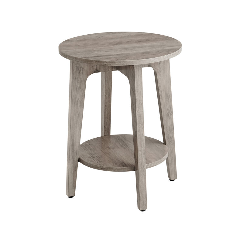 Minimalist Round End Table &ndash; Small Table with Lower Shelf for Sofa Side or Bedside Storage Needs