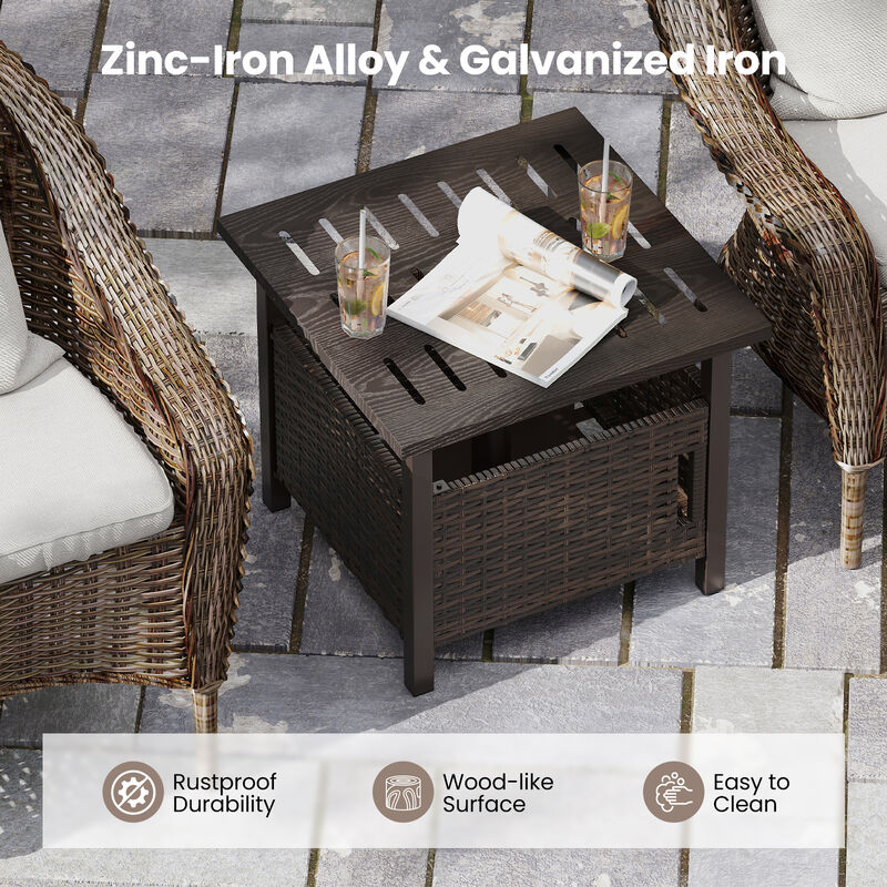 All-Weather PE Wicker Outdoor Side Table with Umbrella Hole for Patio-Mix Brown image number 4
