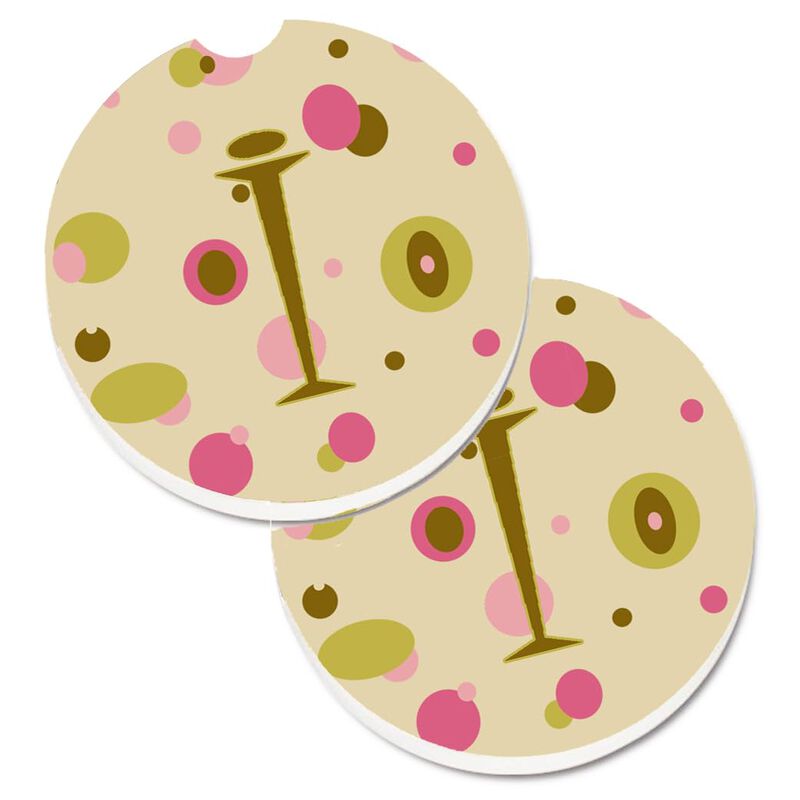 Caroline's Treasures Letter I Initial Monogram - Tan Dots Set of 2 Cup Holder Car Coasters CJ1004-ICARC, 2.56, Multicolor
