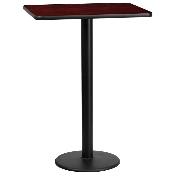 Flash Furniture Stiles 24'' x 30'' Rectangular Mahogany Laminate Table Top with 18'' Round Bar Height Table Base