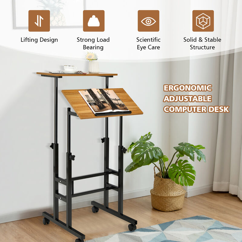Costway Mobile Standing Desk Rolling Adjustable Laptop Cart Home Office Black
