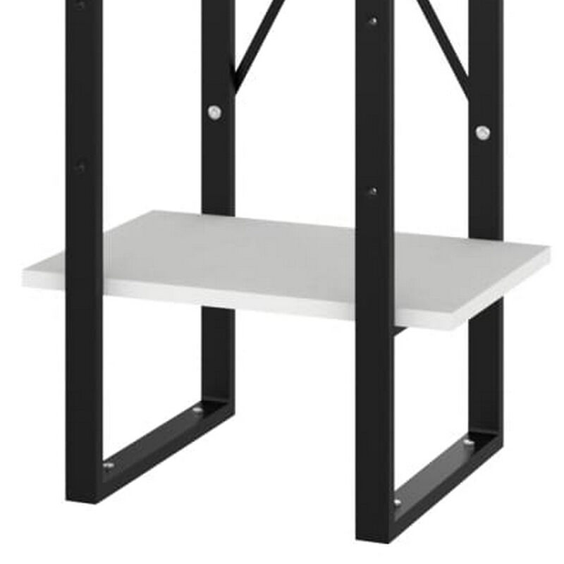 5 Tier Bookshelf Unit, Open White Wood Racks, 41 Inch Black Metal - Benzara