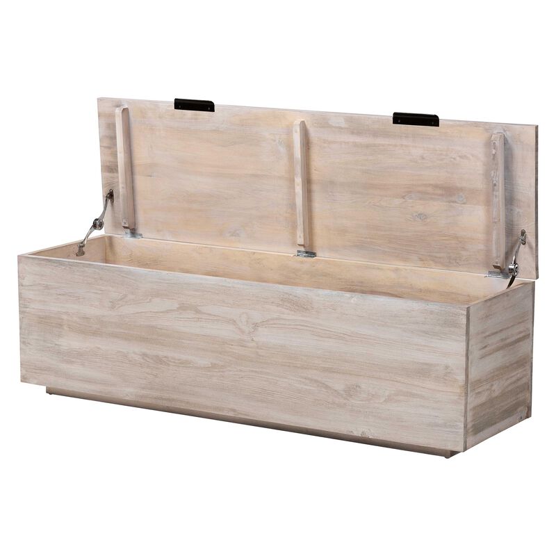 bali & pari Alvaro Wood Storage Trunk with Hinged Lid - Rectangular Blanket Chest and Bedroom Bench with Spacious Interior, Modern Farmhouse Storage Furniture for Entryway, Bedroom, or Living Room image number 2