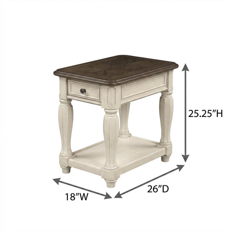 FurniFact White Accent Table with 1 Drawer &ndash; Antique Bedroom Side Table in Cottage Style image number 2