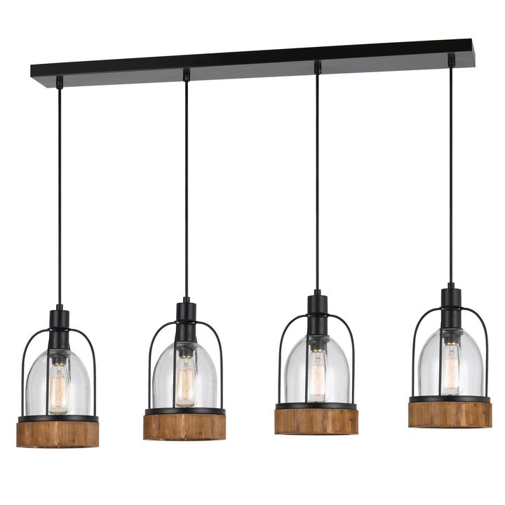 Metal Pendant Fixture with 4 Lantern Design Glass Shade
