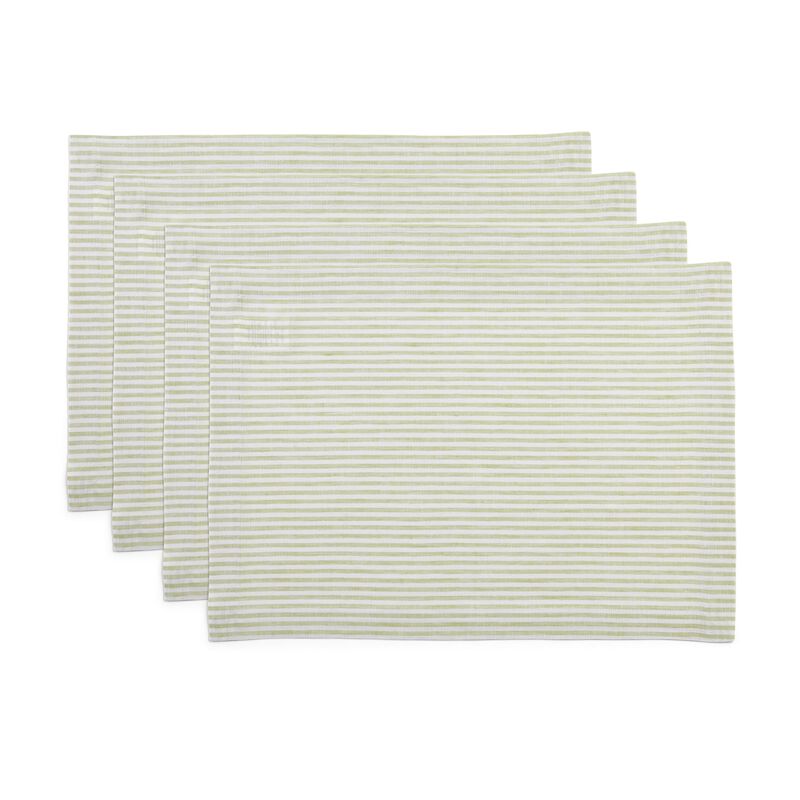 Solino Home 100% Pure Linen Placemats 14 x 19 Inch Set of 4 - Narrow Stripe image number 0