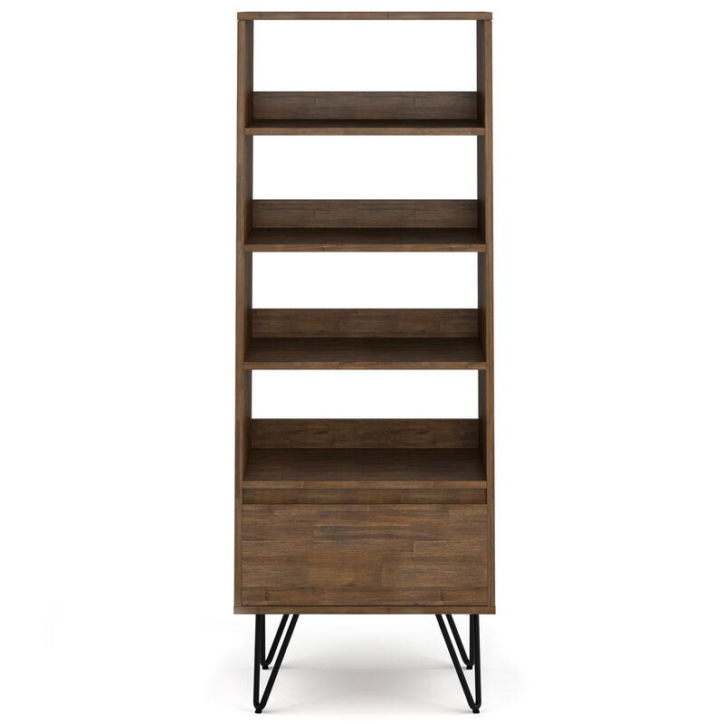 Chase SOLID ACACIA WOOD and Metal 24 inch WideRectangle Modern Industrial Tall Bookcase in Rustic Natural Aged Brown