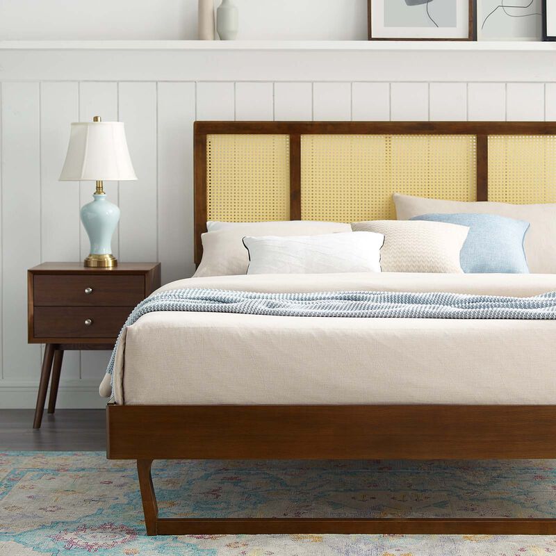 Modway - Kelsea Cane and Wood King Platform Bed with Angular Legs image number 1
