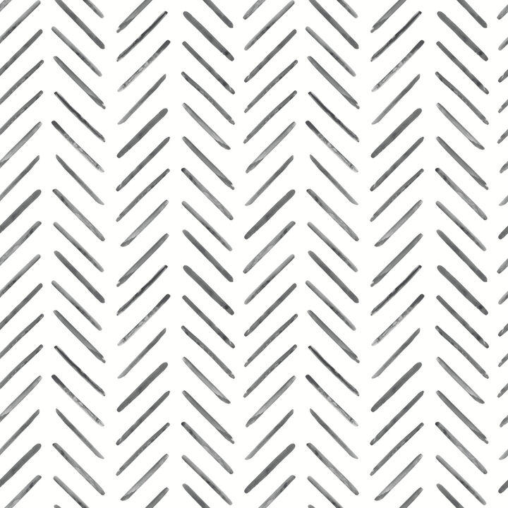 Painted Herringbone Black Wallpaper