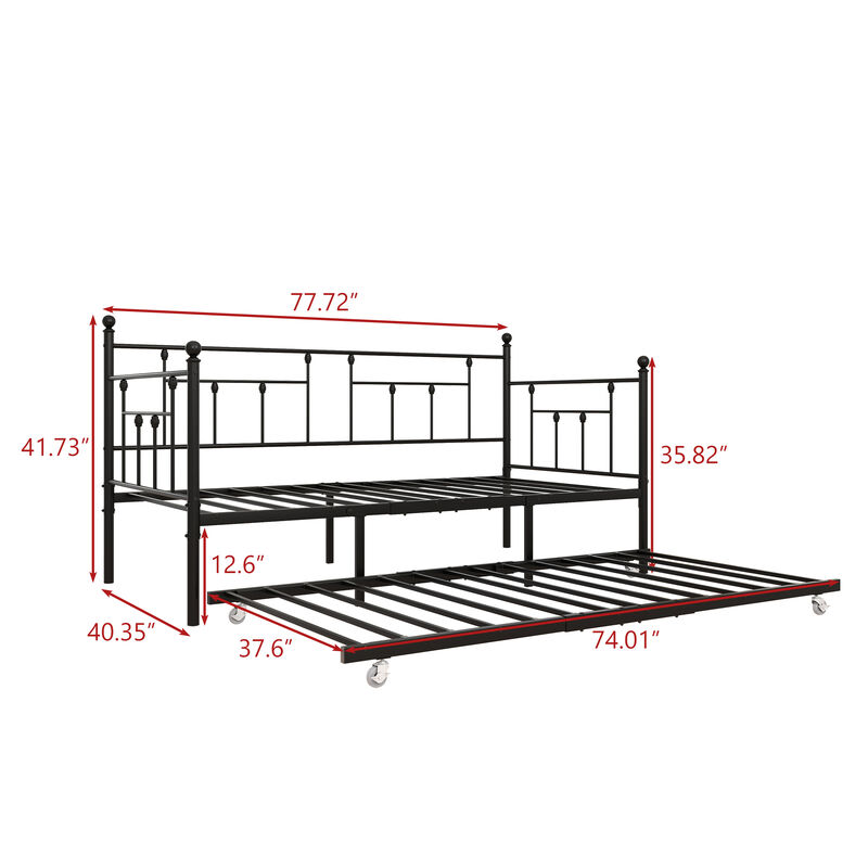 Hivvago Twin-Sized Full Metal Pull-Out Daybed Bedframe with Trundle No Box Spring