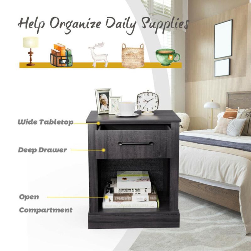 Hivvago Compact Nightstand with Drawer and  Shelf