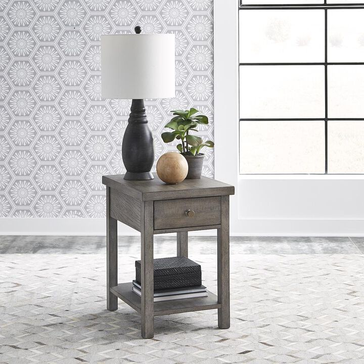 Liberty Furniture Modern Farmhouse Drawer Chair Side Table in Dusty w/ Heavy Distressing