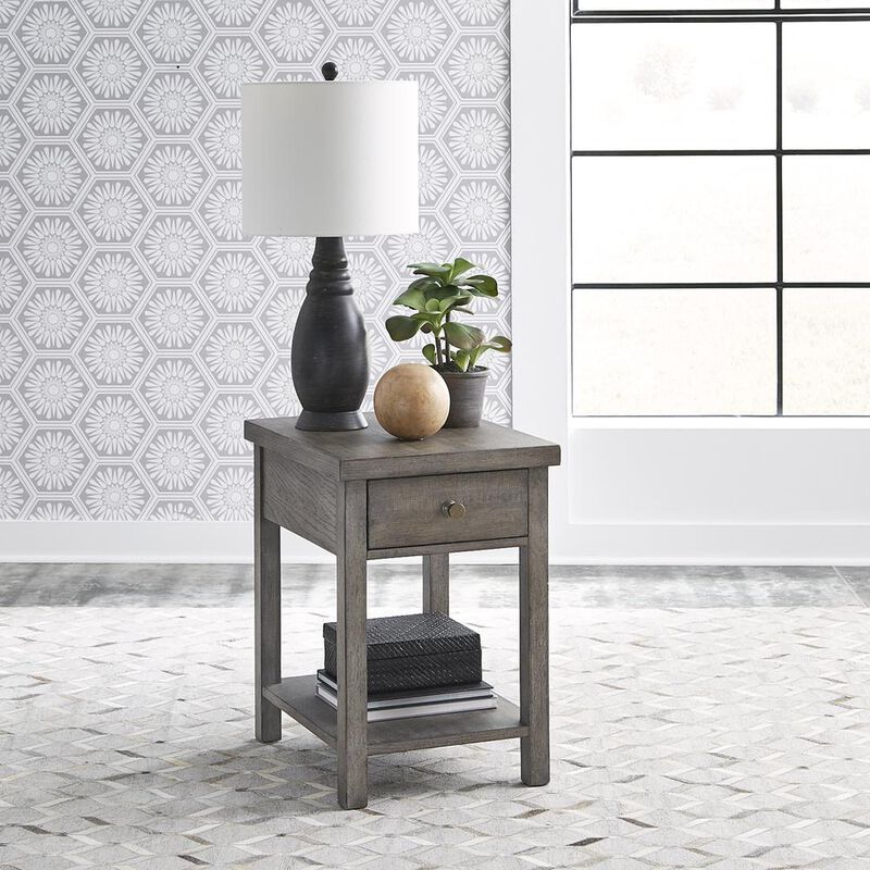 Liberty Furniture Modern Farmhouse Drawer Chair Side Table in Dusty w/ Heavy Distressing image number 1