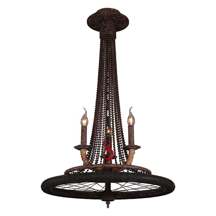 Heritage Bicycle Wheel Pendant with 3 Lights