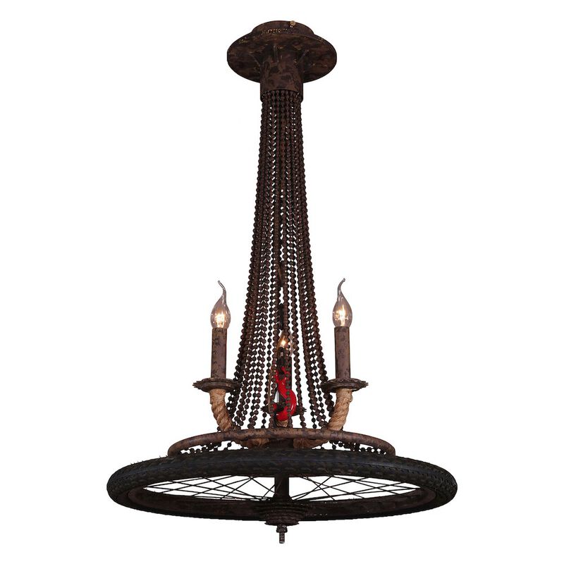 Heritage Bicycle Wheel Pendant with 3 Lights image number 0