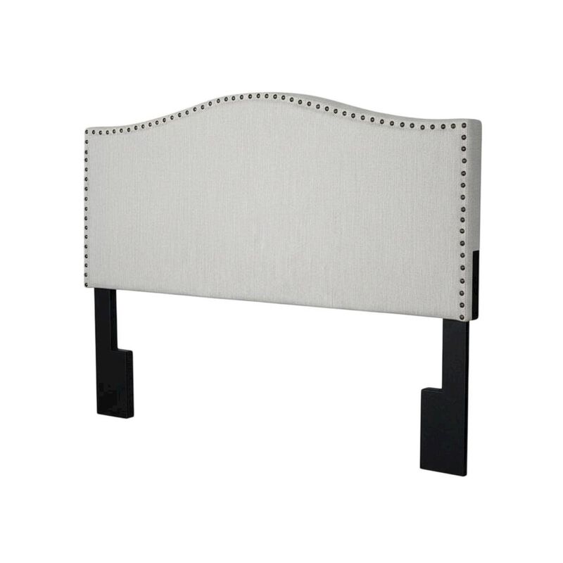 Off White Upholstered Queen Headboard, Solid Rubberwood Frame image number 0