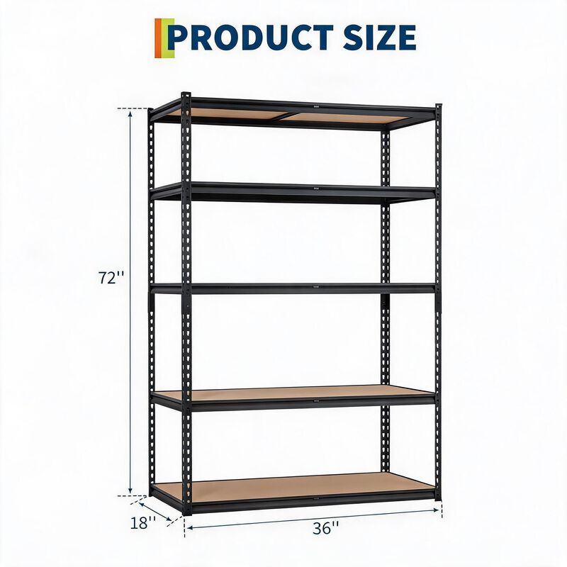 Heavy Duty 5-Tier Adjustable Metal Storage Shelves, 2500 lbs Capacity, Suitable for Garage, Kitchen, Pantry, Basement, Bathroom & Laundry Room image number 5