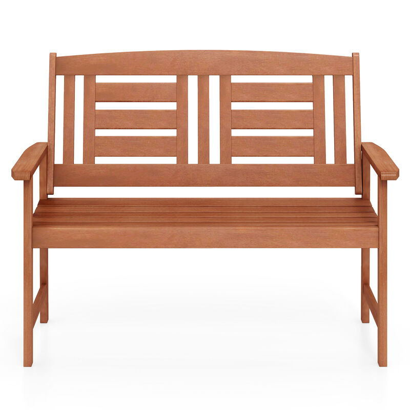 2-Person Outdoor Wooden Bench &ndash; Loveseat with Inclined Backrest & Open-Slat Seat