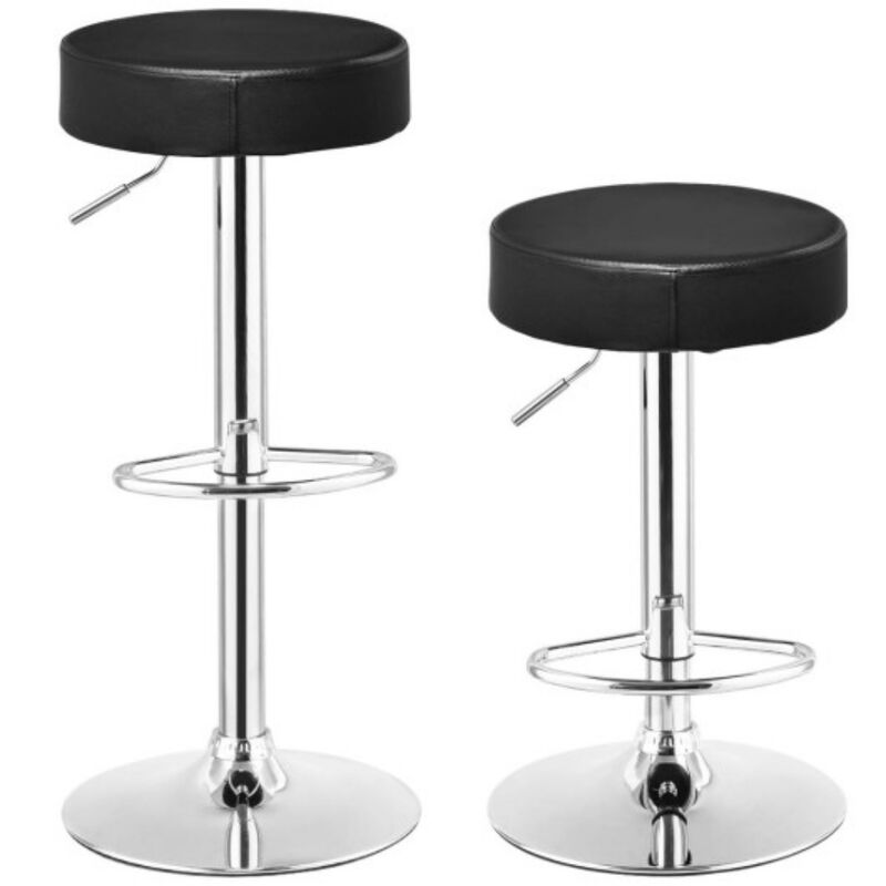 Set of 2 Adjustable Round PU Leather Swivel Barstool with Chrome Footrest