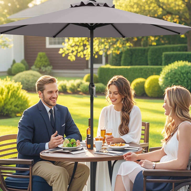 Outdoor Heavy Duty Market Umbrella with Crank Handle and 8 Sturdy Ribs