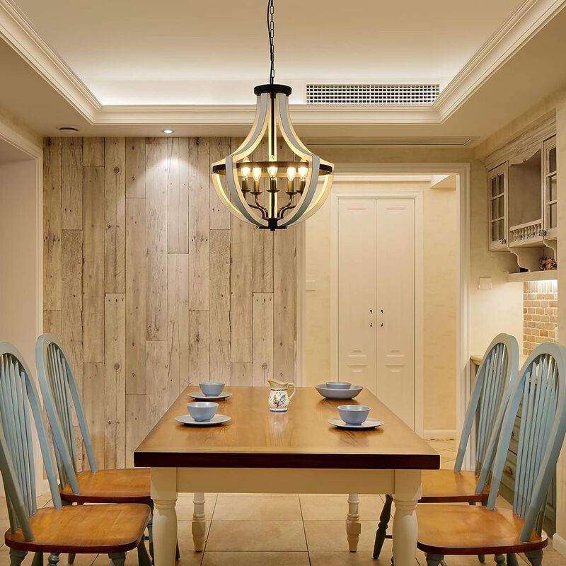 ELEMENT ACE 5-Light Modern Farmhouse Solid Wood Chandelier Dual Use Pendant & Flush Mount Ceiling Light Fixture for Dining Room Kitchen Island Living Room Foyer Entryway image number 5