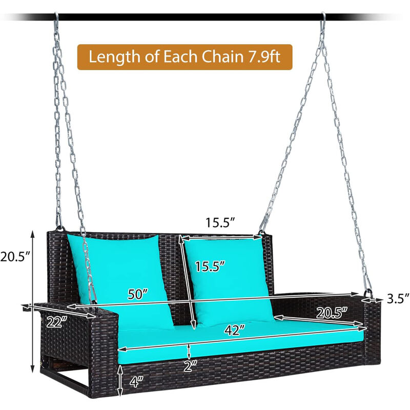 Mondawe 2-Person Wicker Hanging Porch Swing with 2 Back Cushions and 1 Seat Cushion
