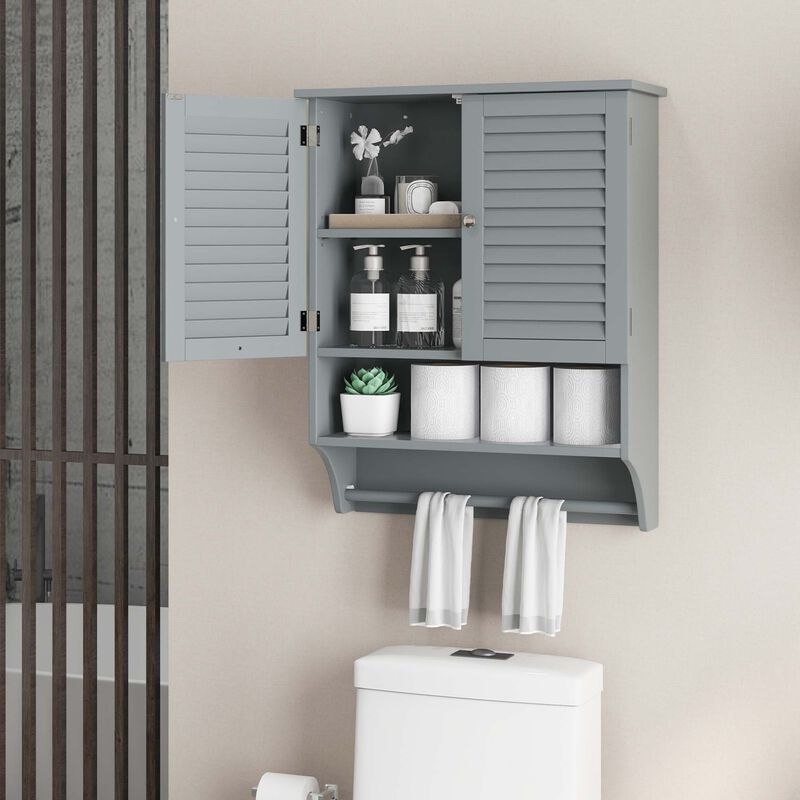 Costway Bathroom Wall Mounted Medicine Cabinet with Louvered Doors & Towel Bar White