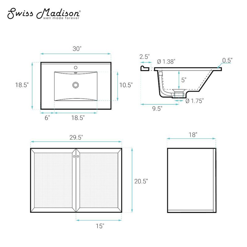 30" Wall-Mounted Bathroom Vanity in Natural Oak, Single Faucet Hole Vanity Top image number 4