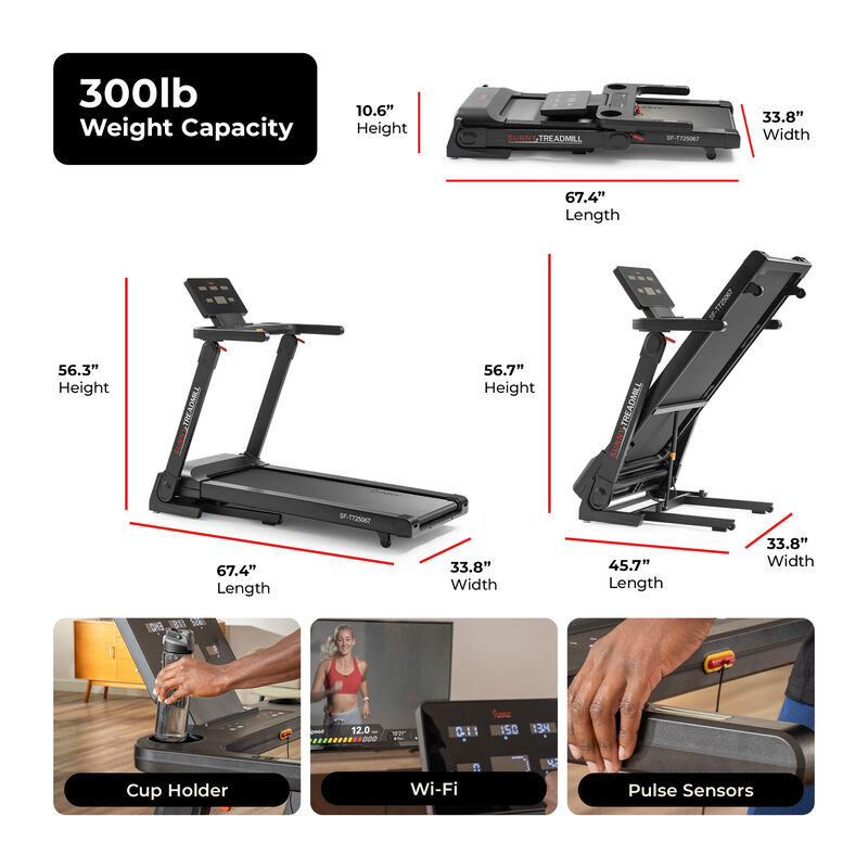 Sunny Health & Fitness Platinum Smart One-Click Fold Wi-Fi Treadmill with Auto Incline and SunnyFit App for Trainer-Led Workouts & Performance Tracking image number 6