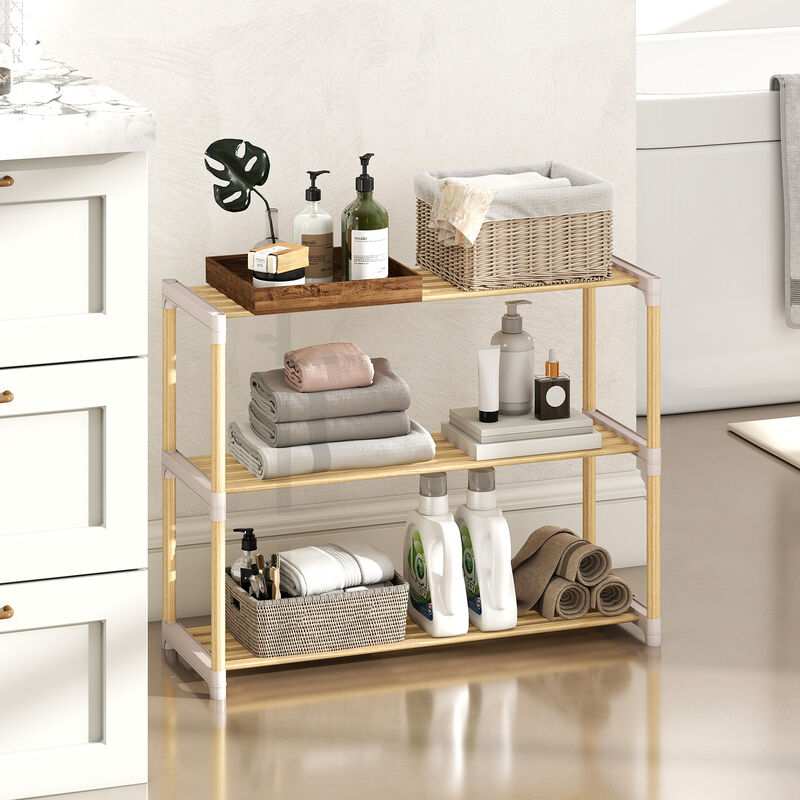 Solid Wood 3-Tier Shoe Rack with Slatted Shelves for Entryway or Home-Natural image number 6