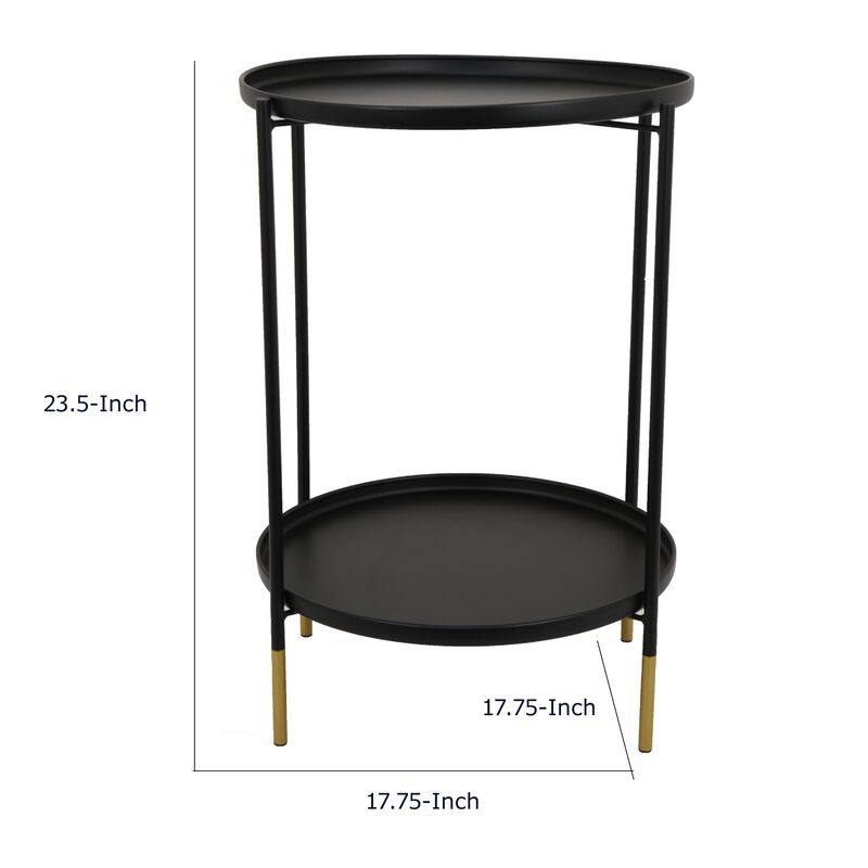 Addy Two-Tier Round Side Table with Tray Shelves Accent, Black Metal 24 Inch image number 7