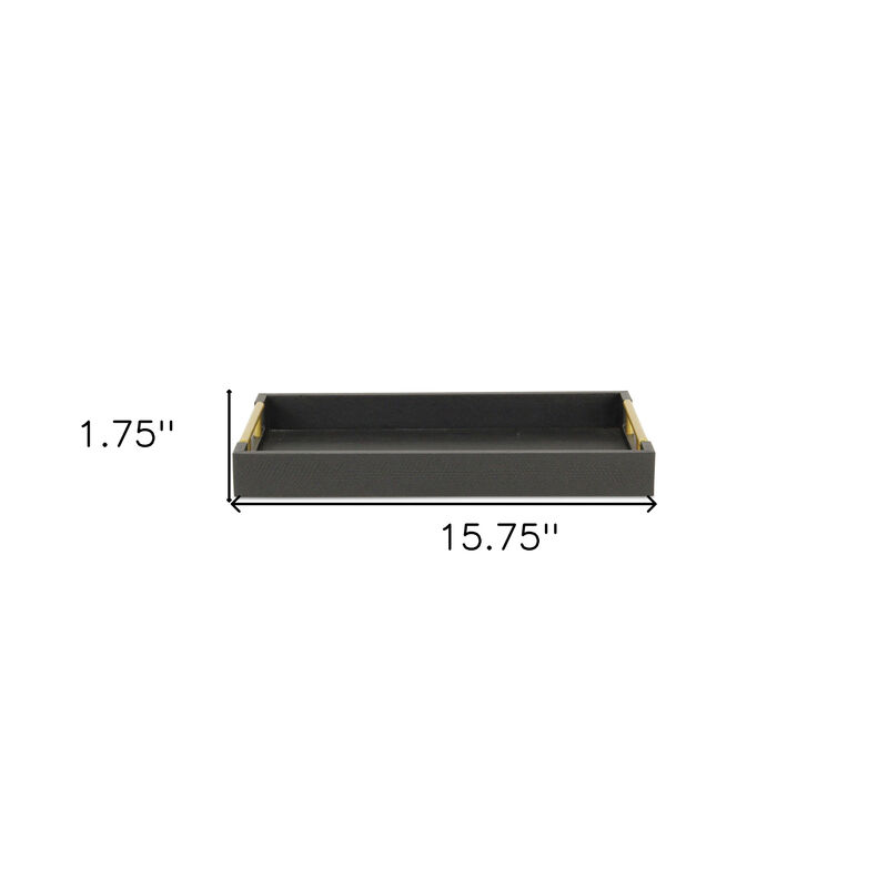 HomeRoots 16" Black Wood Faux Shagreen Serving Tray With Handles image number 6
