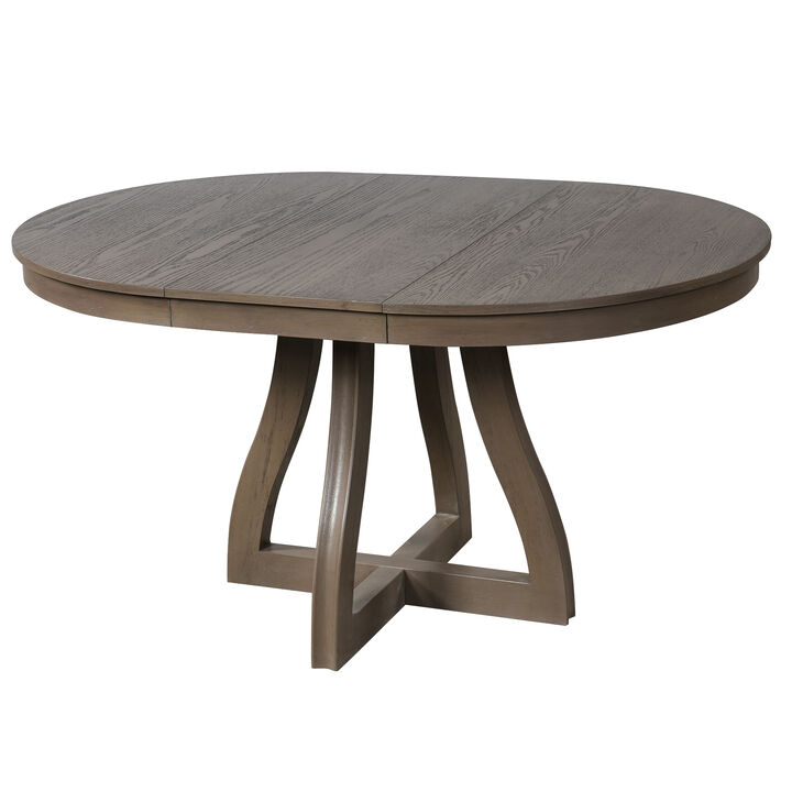 Merax Round Extendable Dining Table for 4-6, 16" Middle Leaf, Curved Table Legs