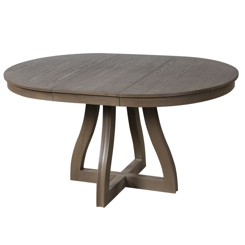 Merax Round Extendable Dining Table for 4-6, 16" Middle Leaf, Curved Table Legs image number 0