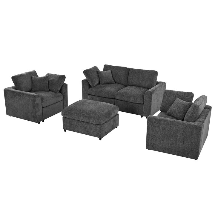 Merax 4-Piece Living Room Set with 2 Accent Chairs, Loveseat & Ottoman