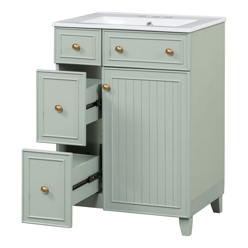 Whisen 24" Bathroom Storage Cabinet Bathroom Vanity with Ceramic Sink and 2 Drawers