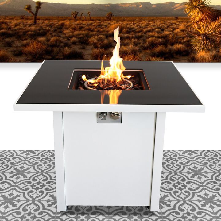 Mondawe 30 Inch White Steel Propane Outdoor Fire pit Table