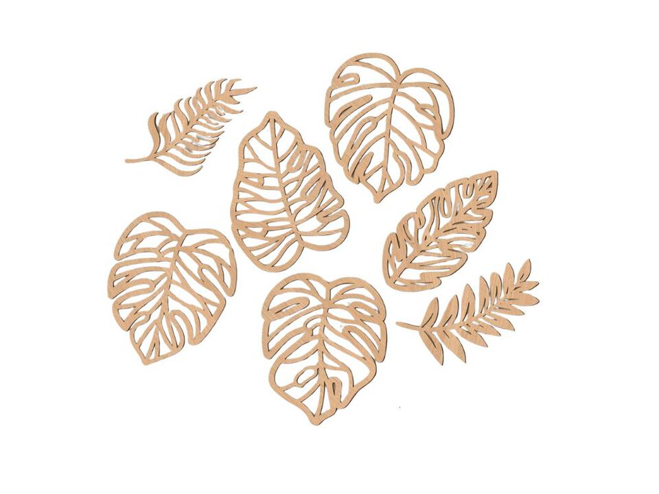 7 Piece Tropical Wall Art Monstera Leaf Wooden Decor for Farmhouse Living Room