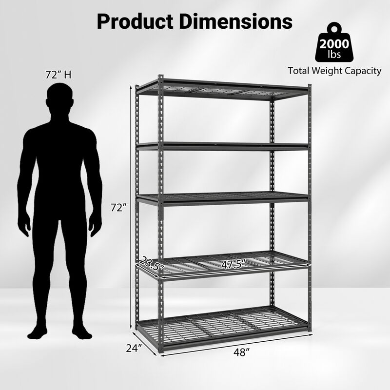Set of 3 Heavy-Duty 5-Tier Metal Shelves with Adjustable Wire Racks for Storage image number 2