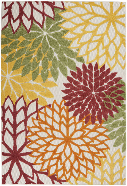 HomeRoots 6' X 9' Red Yellow Green Orange And Ivory Floral Indoor Outdoor Area Rug