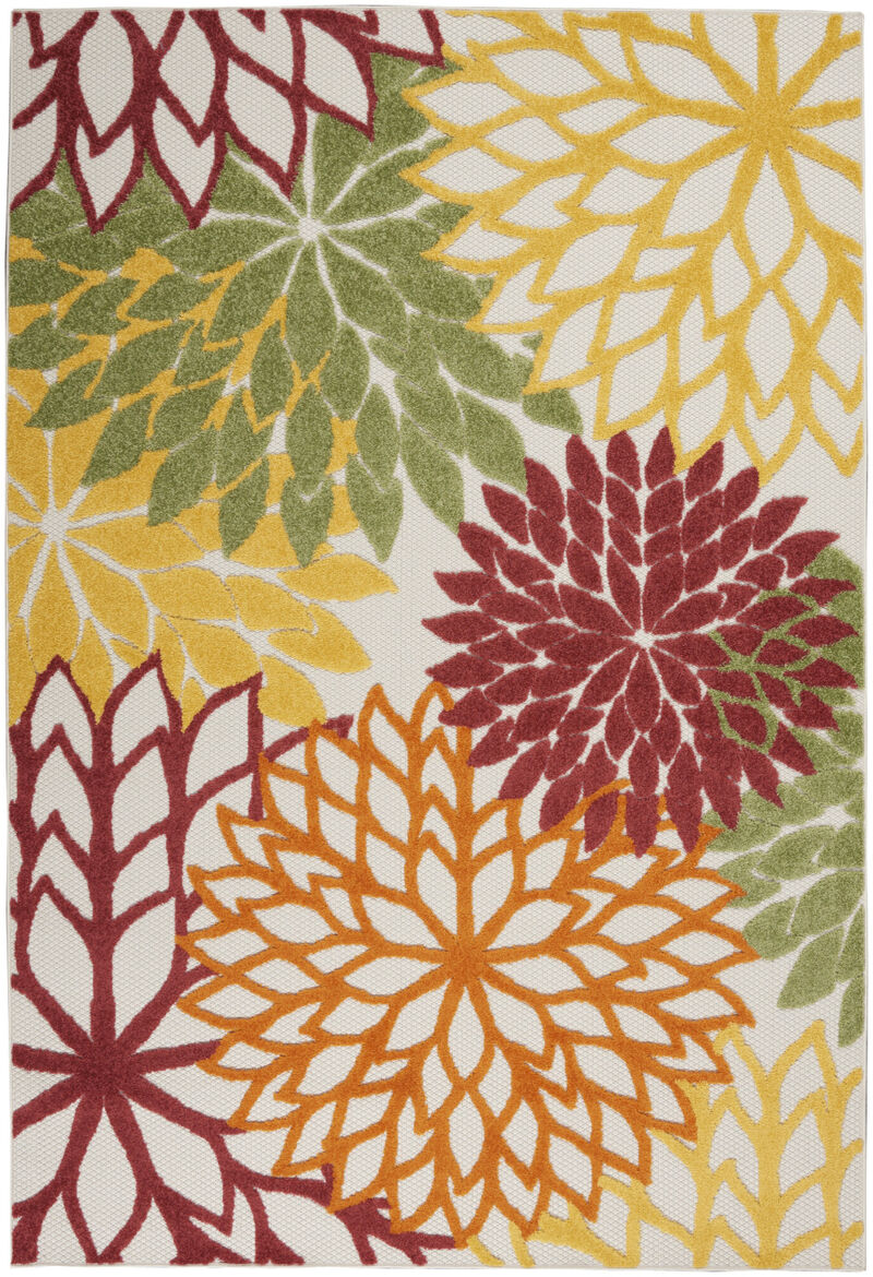 HomeRoots 6' X 9' Red Yellow Green Orange And Ivory Floral Indoor Outdoor Area Rug image number 0