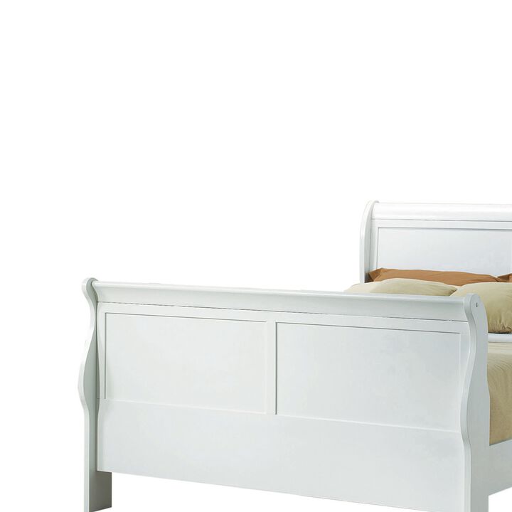 Classy Transitional Style Queen Size Sleigh Bed, White-Benzara
