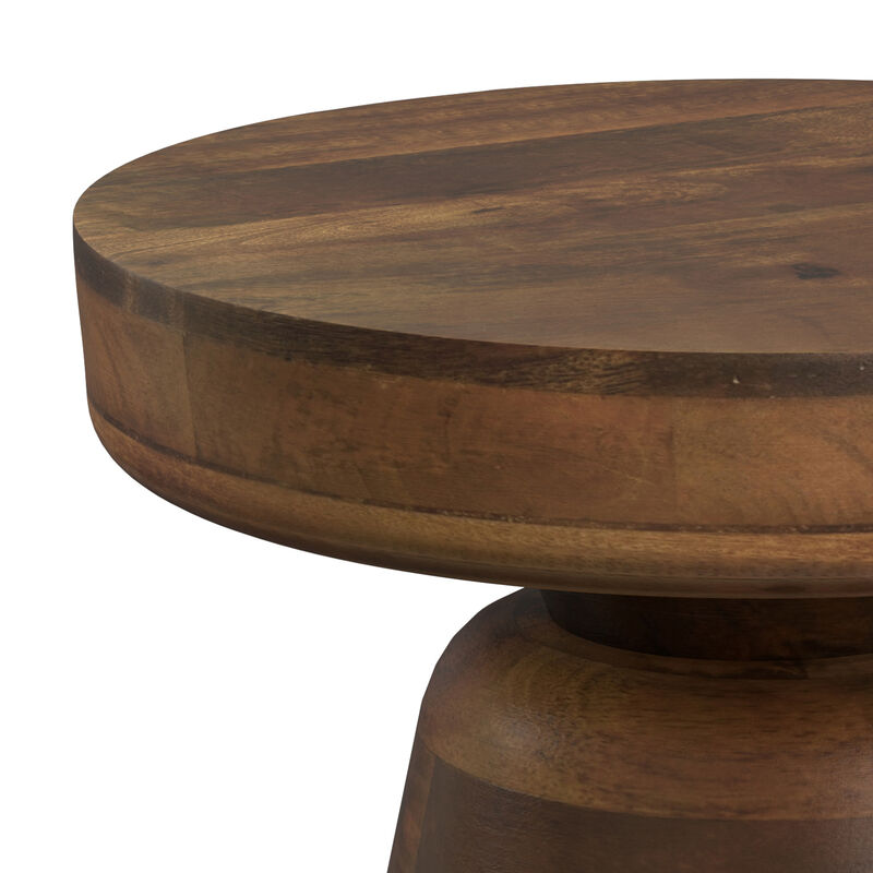 Robbie SOLID MANGO WOOD 16 inch Wide Round Contemporary Rustic Accent Table in Walnut Brown, Fully Assembled