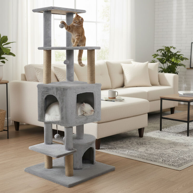 64" Cat Tree Tower with Two Large Condos and Jute Scratching Posts image number 7