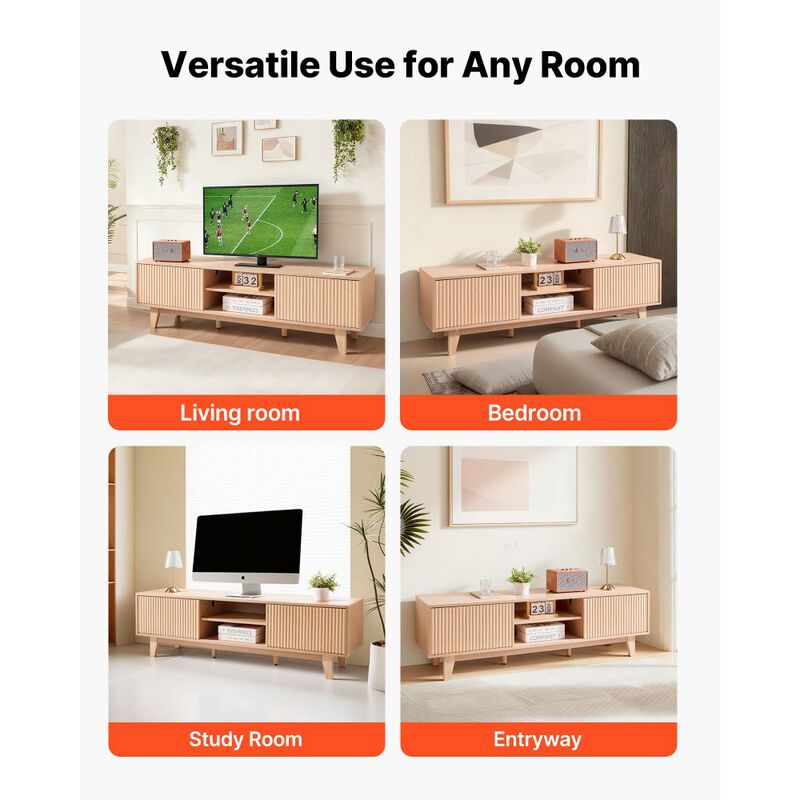 TV Stand for TVs up to 59 Inch with Sliding Door and Adjustable Shelves-Natural Wood Color image number 3